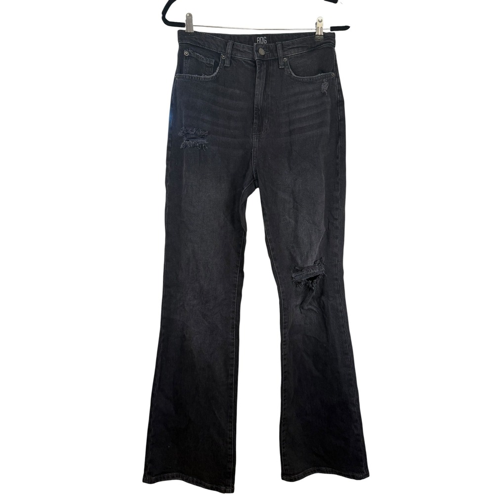 BDG Urban Outfitters High Rise Flare Jeans Black Distressed Ripped Size 29
